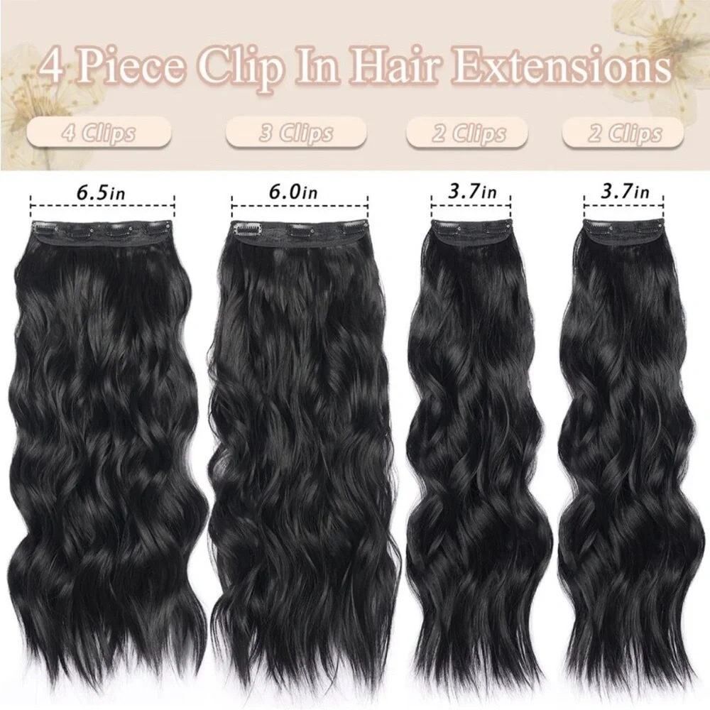 Clip in Hair Extensions 4Pcs Long Wavy Natural Black Hair Clip ins NEW